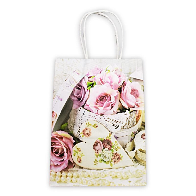 Sac Cadeau a Fleur Rose 15x21x8cm (12pcs) JKZD-C-1645-2